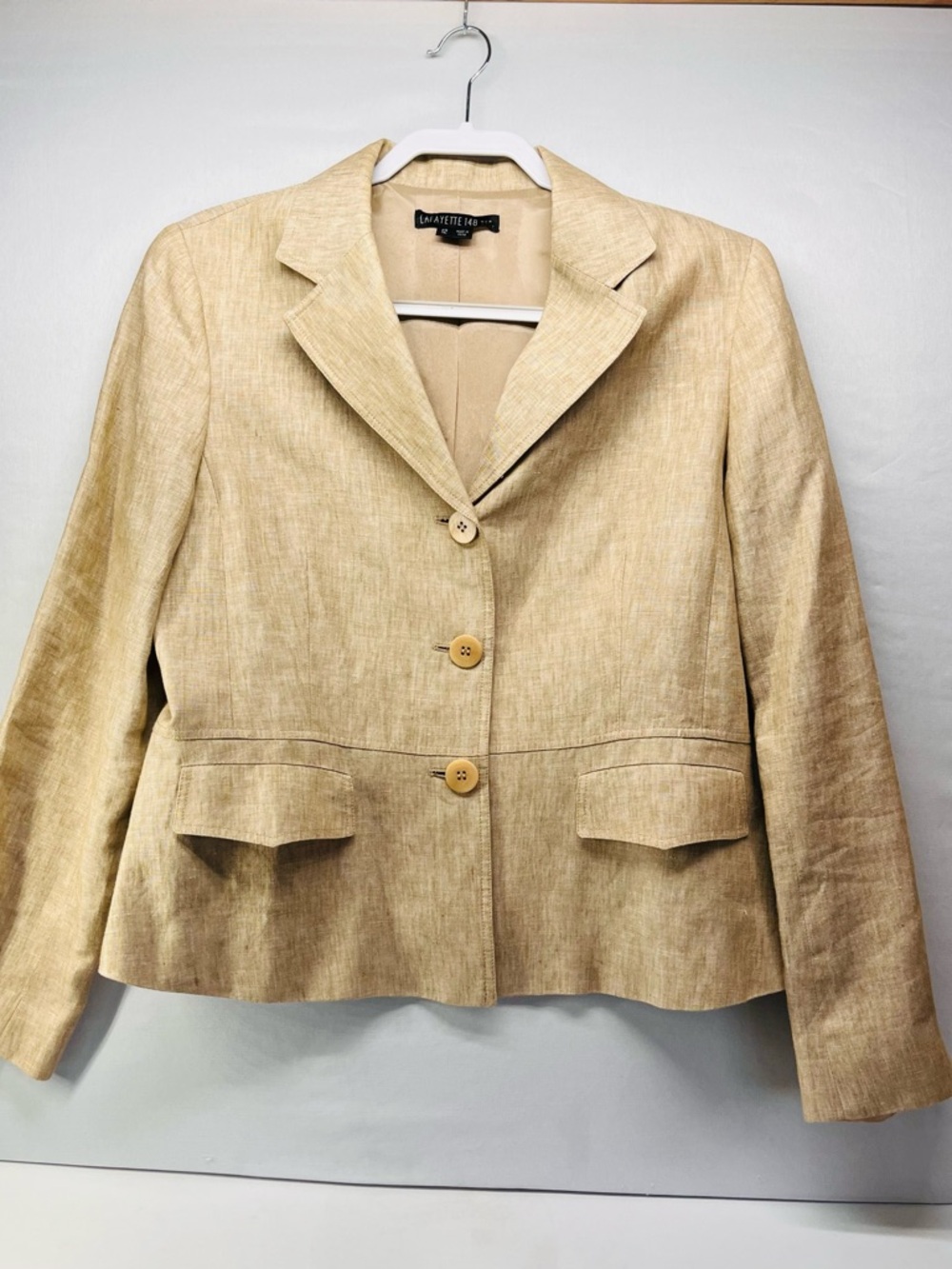 Lafayette 148 New York Beige Linen-Blend Tailored Blazer